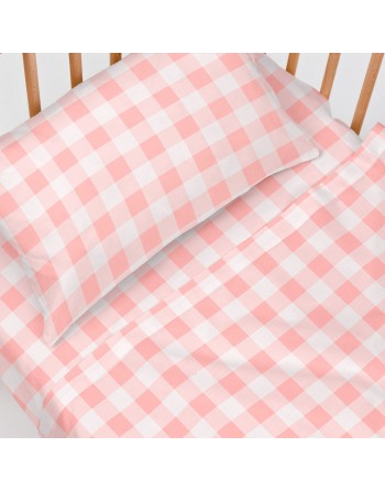 Juego de Sábanas HappyFriday Basic Kids Vichy Rosa Cuna de Bebé 2 Piezas
