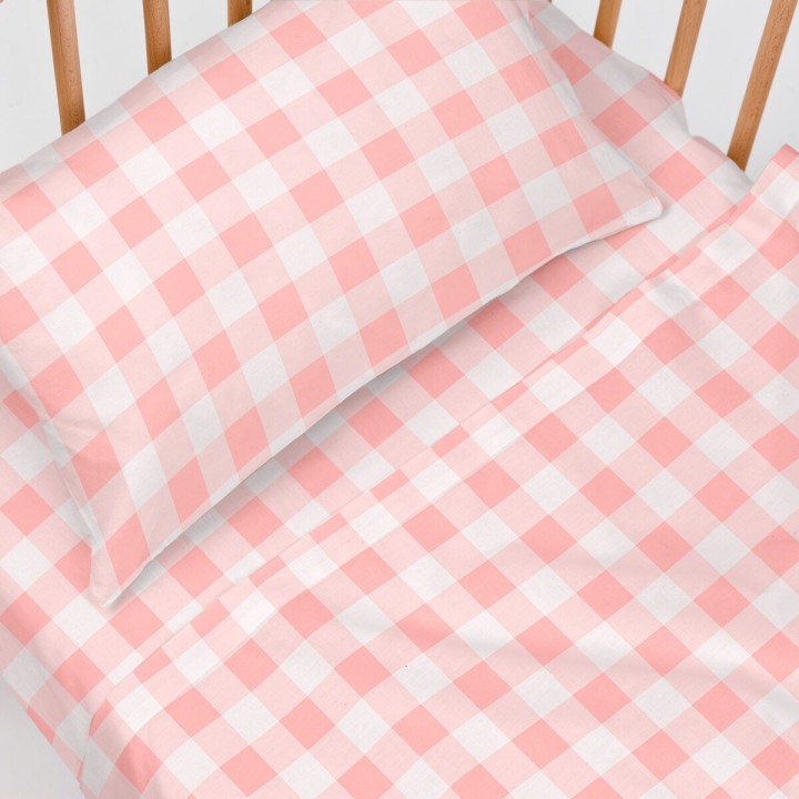 Jeu de draps HappyFriday Basic Kids Vichy Rose Lit de bébé 2 Pièces