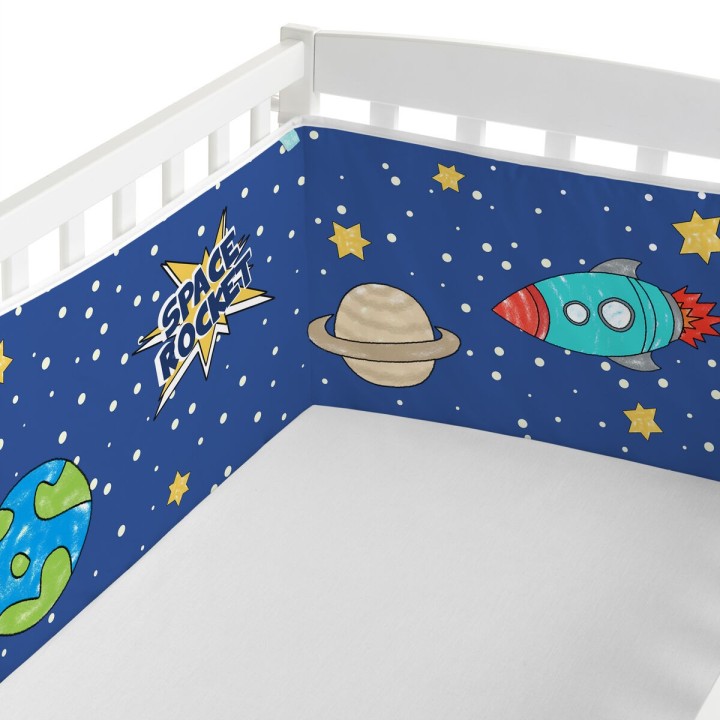 Cot protector HappyFriday Mr Fox Space rocket  Multicolour 210 x 40 cm