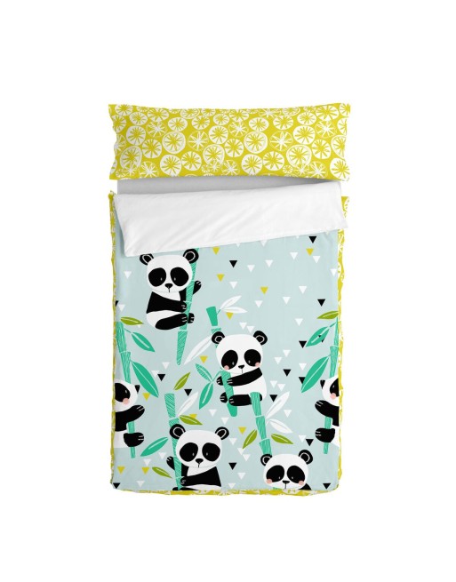 Quilt Cover without Filling HappyFriday Moshi Moshi Panda garden blue Blue 90 x 200 cm