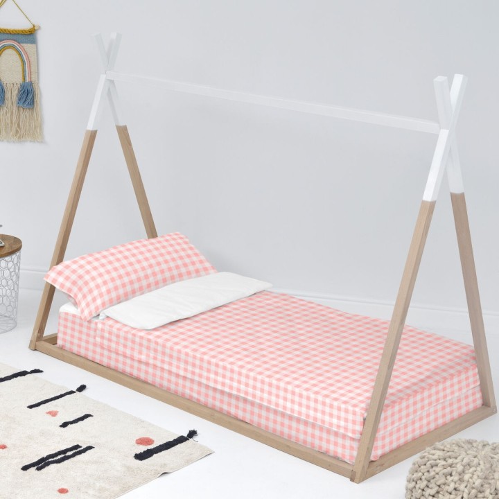 Housse de couette non rembourrée HappyFriday Basic Kids Vichy Rose 90 x 200 cm
