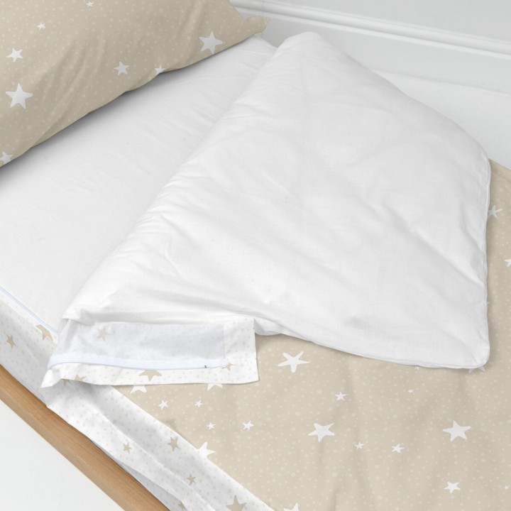 Vatteret sengetøj med lynlås HappyFriday Basic Little Star Beige 105 x 200 cm
