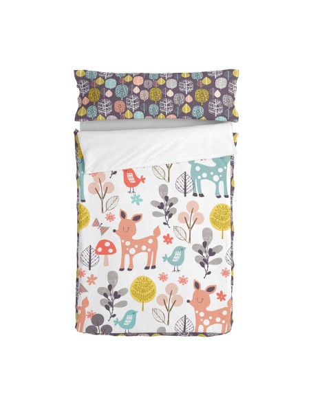 Quilted Zipper Bedding HappyFriday Moshi Moshi Woodland Multicolour 105 x 200 cm