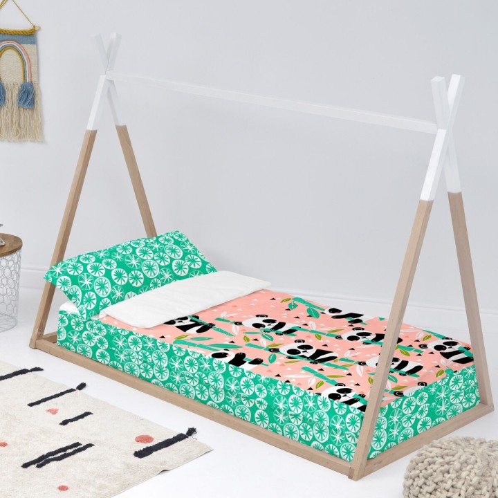 Copripiumone a sacco con Piumone HappyFriday Moshi Moshi Panda Garden Rosa 105 x 200 cm