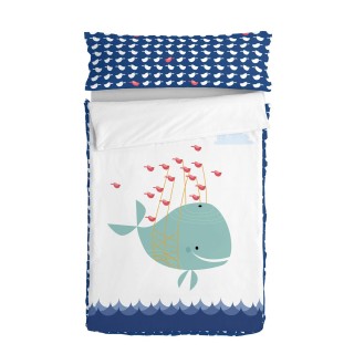 Vatteret sengetøj med lynlås HappyFriday Moshi Moshi Whale Multifarvet 105 x 200 cm