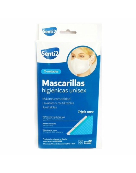Masque en tissu hygiénique réutilisable Senti2 Blanc Adulte (2 uds)