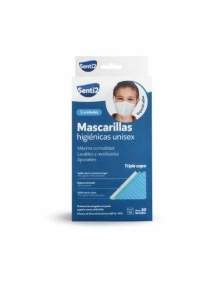Mascarilla Higiénica de Tela Reutilizable Senti2 Blanco (2 uds)