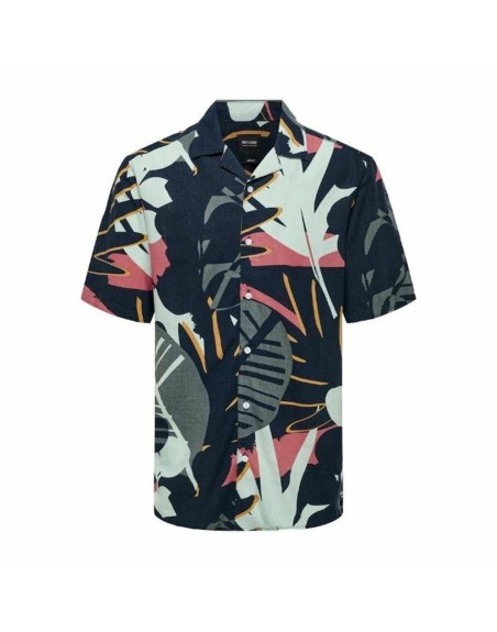 Chemise Only & Sons Onsbertil Reg Visc Linen Navy Casual Manche courte