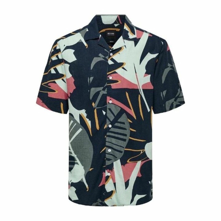 Skjorte Only & Sons Onsbertil Reg Visc Linen Navy Casual Kort slange