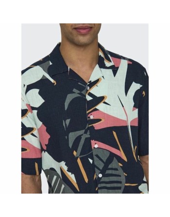 Camisa Only & Sons Onsbertil Reg Visc Linen Navy Casual Manga corta