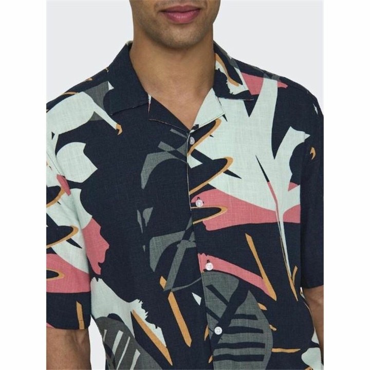 Camisa Only & Sons Onsbertil Reg Visc Linen Navy Casual Manga corta