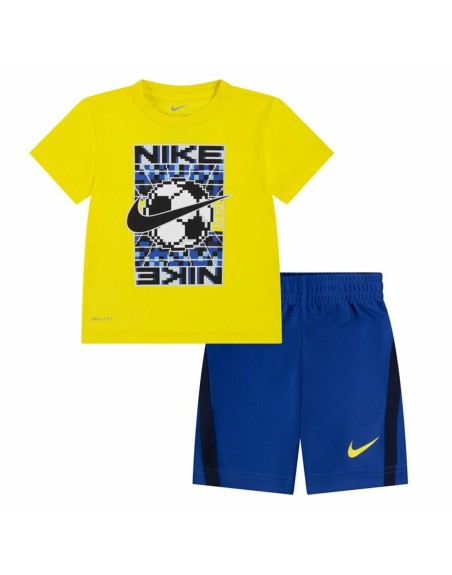 Completo Sportivo per Bambini Nike Df Icon  Giallo Azzurro Multicolore 2 Pezzi