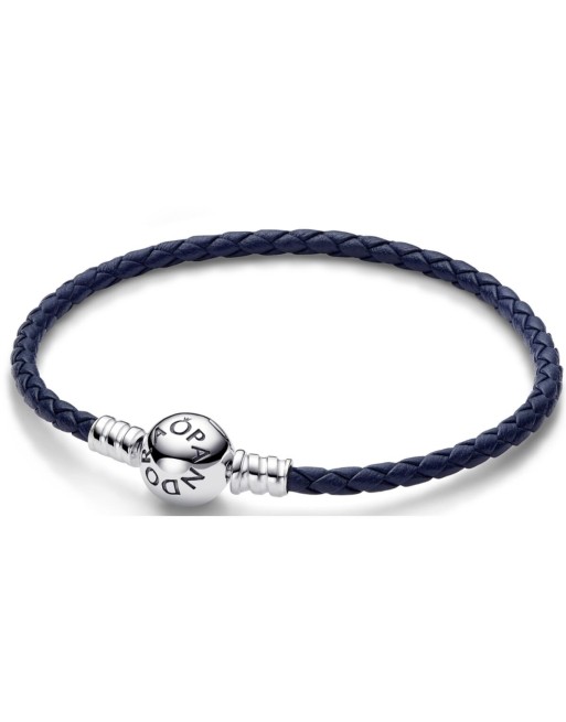 Ladies' Bracelet Pandora ROUND CLASP BLUE BRAIDED LEATHER BRACELET