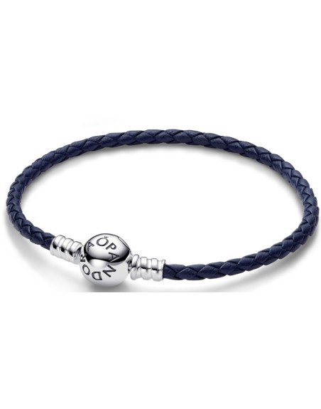 Pulsera Mujer Pandora ROUND CLASP BLUE BRAIDED LEATHER BRACELET