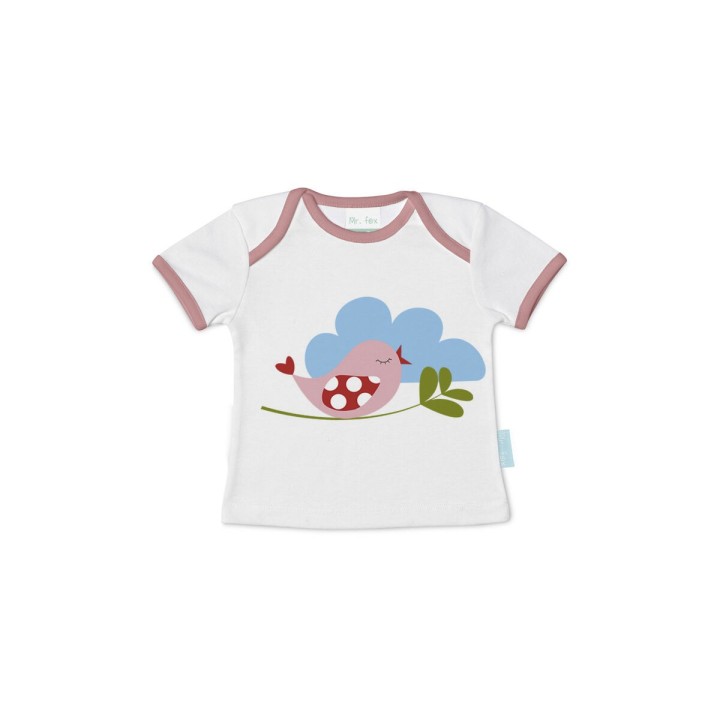 Maglia a Maniche Corte per Bambini HappyFriday Mr Fox Little Birds Multicolore 3-6 Mesi