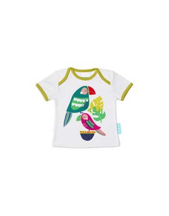 T shirt à manches courtes Enfant HappyFriday Moshi Moshi Pretty Parrots Multicouleur 6-9 Mois