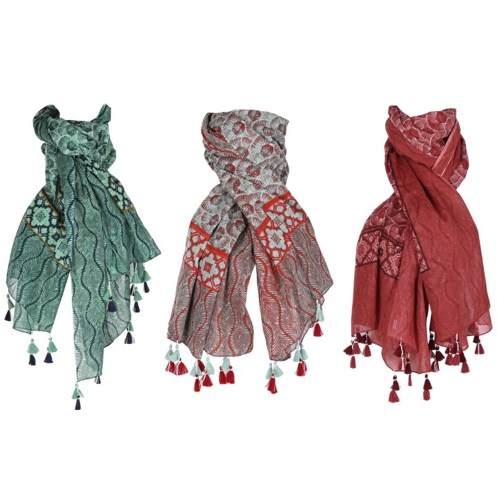 Écharpe Home ESPRIT Rouge Vert (3 Unités)