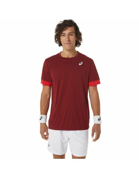 Herren Kurzarm-T-Shirt Asics Court Dunkelrot Tennis