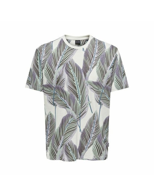 Camiseta de Manga Corta Hombre Only & Sons Onskobe Reg Banana Leaf Azul Blanco