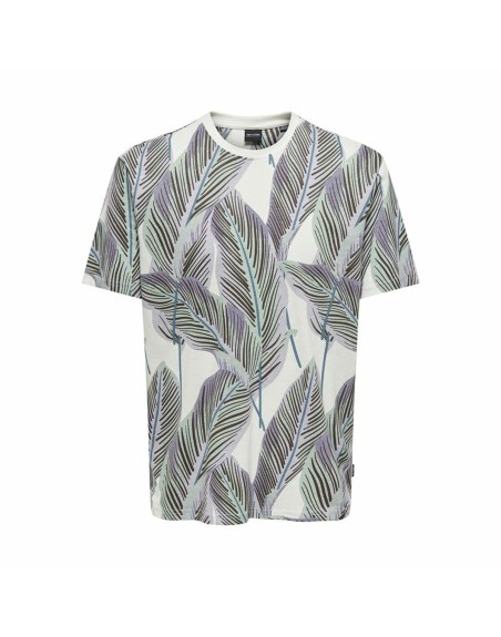 Herren Kurzarm-T-Shirt Only & Sons Onskobe Reg Banana Leaf Blau Weiß