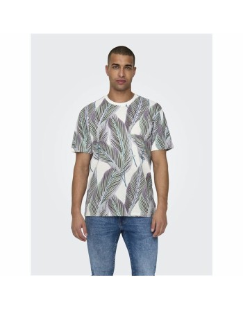 Herren Kurzarm-T-Shirt Only & Sons Onskobe Reg Banana Leaf Blau Weiß