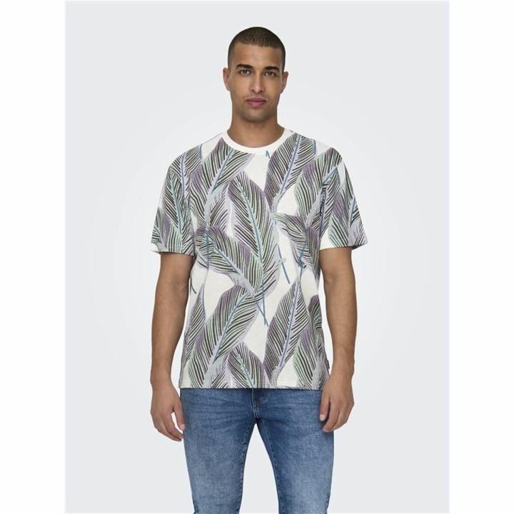 Maglia a Maniche Corte Uomo Only & Sons Onskobe Reg Banana Leaf Azzurro Bianco