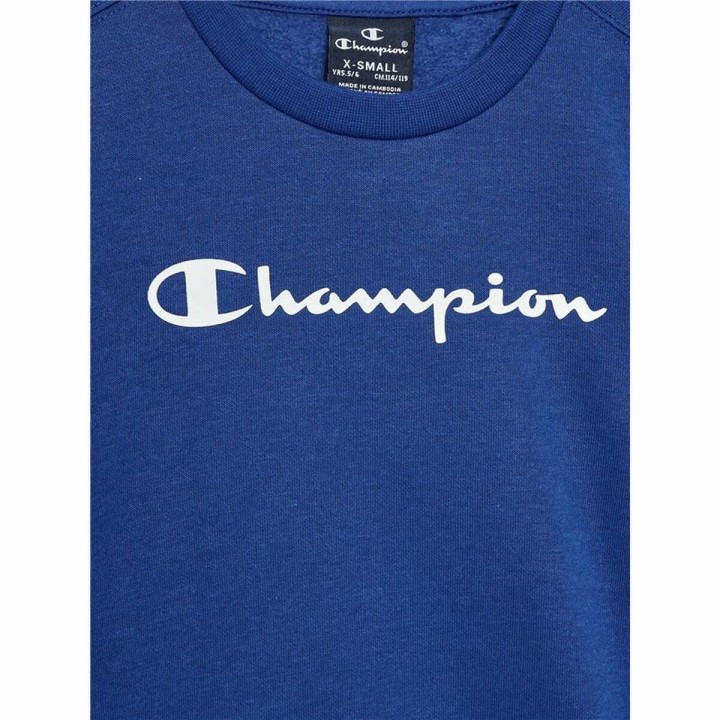 Hættetrøje til Børn Champion Crewneck Blå Hvid