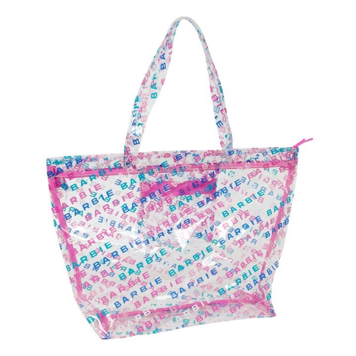 Håndtasker til damer Barbie Logomania Gennemsigtig Lyserød 54 x 35 x 17 cm