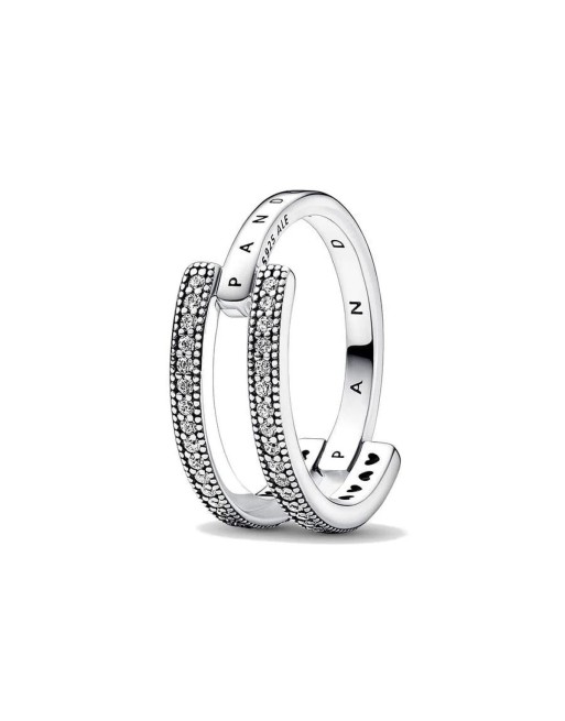 Ladies' Ring Pandora SIGNATURE LOGO & PAVE DOUBLE BAND - RING - SIZE 52