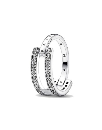 Ring til kvinder Pandora SIGNATURE LOGO & PAVE DOUBLE BAND - RING - SIZE 54