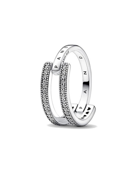 Ring til kvinder Pandora SIGNATURE LOGO & PAVE DOUBLE BAND - RING - SIZE 54