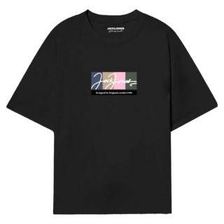 Kortærmet T-shirt til Mænd Jack & Jones JORPORTLAND BLOCK BRANDING SS CN LN 12262662 Sort