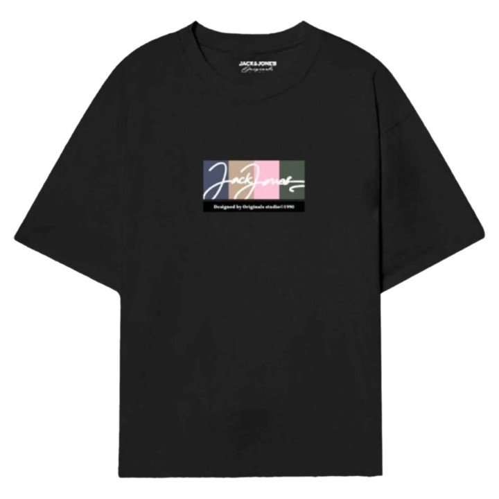 Kortærmet T-shirt til Mænd Jack & Jones JORPORTLAND BLOCK BRANDING SS CN LN 12262662 Sort