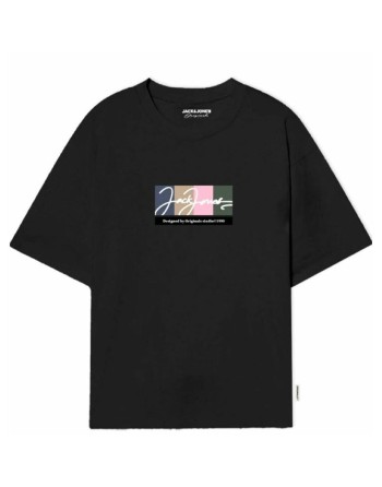 Kortærmet T-shirt til Mænd Jack & Jones JORPORTLAND BLOCK BRANDING SS CN LN 12262662 Sort