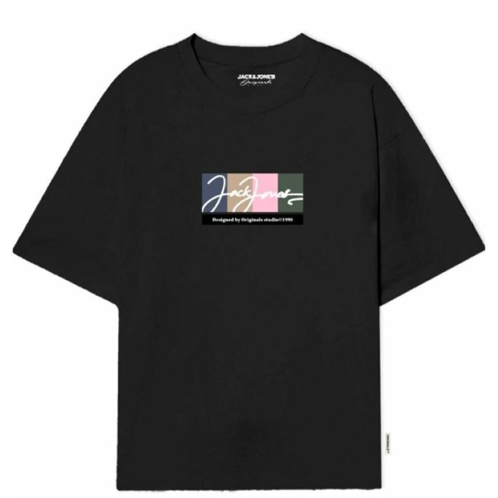 Kortærmet T-shirt til Mænd Jack & Jones JORPORTLAND BLOCK BRANDING SS CN LN 12262662 Sort