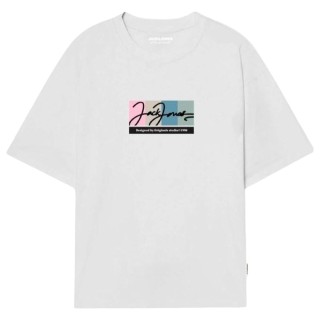 Kortærmet T-shirt til Mænd Jack & Jones JORPORTLAND BLOCK BRANDING SS CN LN 12262662 Hvid