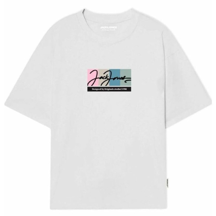 Kortærmet T-shirt til Mænd Jack & Jones JORPORTLAND BLOCK BRANDING SS CN LN 12262662 Hvid