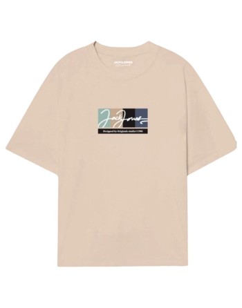 Kortærmet T-shirt til Mænd Jack & Jones JORPORTLAND BLOCK BRANDING SS CN LN 12262662 Beige