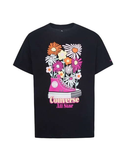 Maglia a Maniche Corte per Bambini Converse Boyfriend Graphicrt Nero
