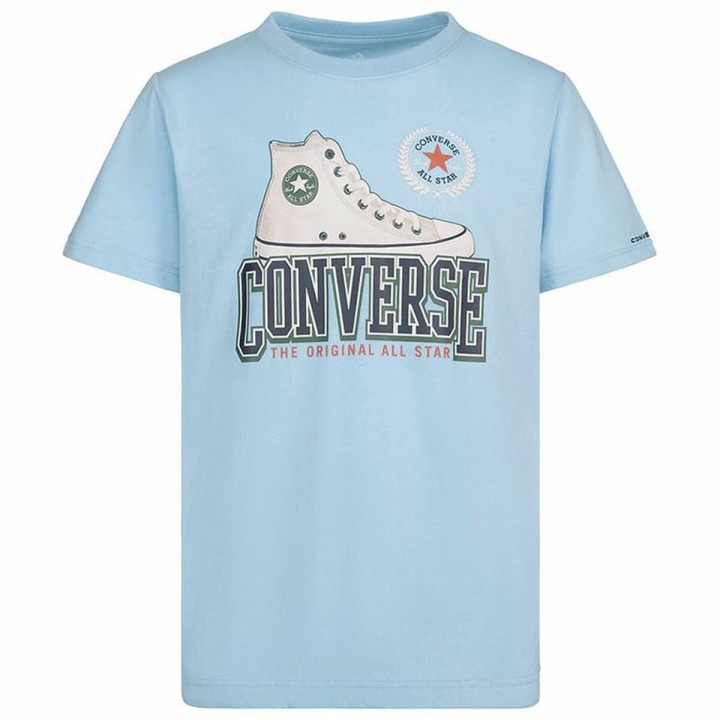Maglia a Maniche Corte per Bambini Converse Script Sneaker Gfx Blu cielo