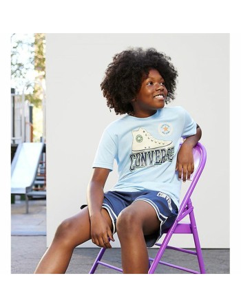 Maglia a Maniche Corte per Bambini Converse Script Sneaker Gfx Blu cielo