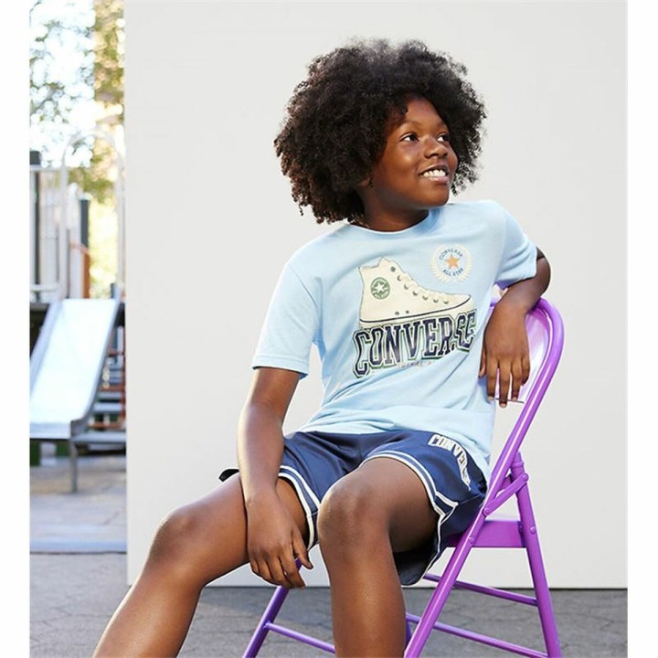 T shirt à manches courtes Enfant Converse Script Sneaker Gfx Bleu ciel