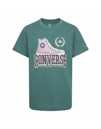 Child's Short Sleeve T-Shirt Converse Script Sneaker Gfx Sse Cyan