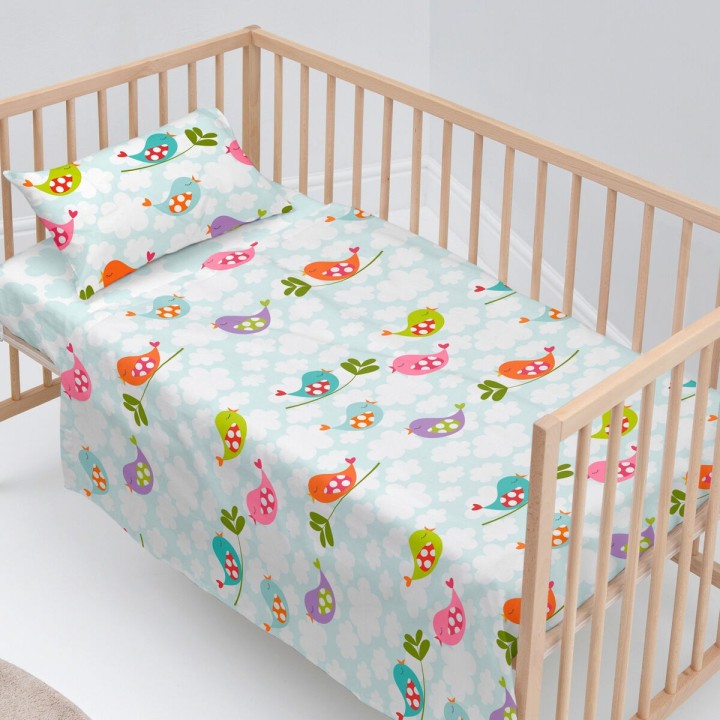 Sengetøj til tremmeseng HappyFriday Mr Fox Little Birds Multifarvet Vugge til baby 2 Dele