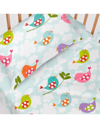 Set di Lenzuola per Culla HappyFriday Mr Fox Little Birds Multicolore Culla Neonato 2 Pezzi