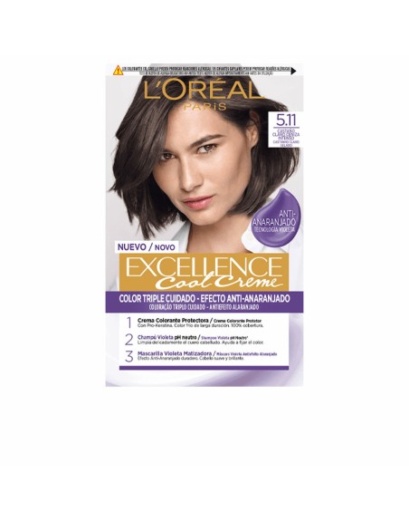 Dauerhafte Creme-Coloration L'Oreal Make Up Excellence Cool 5.11-castaño claro ceniza intenso