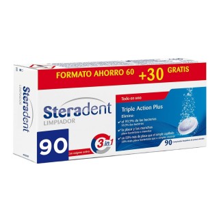 Rensetabletter til Tandproteser Steradent Triple Acción 90 enheder