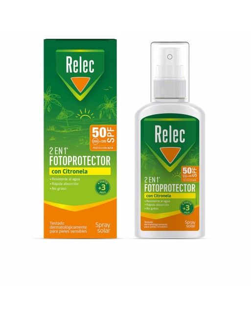 Crème Solaire pour le Corps en Spray Relec 2 en 1 Citronnelle 100 ml Spf 50