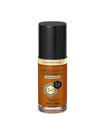 Base de maquillage liquide Max Factor Facefinity All Day Flawless 3-en-1 Nº 100 Cocoa 30 ml