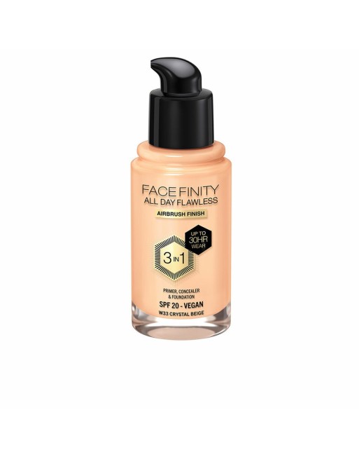 Base Cremosa per il Trucco Max Factor Face Finity All Day Flawless 3 in 1 Spf 20 Nº W33 Crystal beige 30 ml